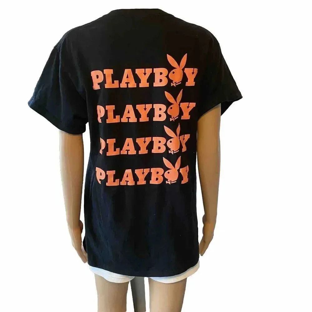 PLAYBOY Women's M Black Crew Neck T-Shirt Cotton Blend Light Comfortable